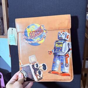 Fossil Vintage Leather Messenger Bag with Robot and Camera Design - Brand New